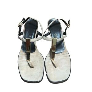 Vintage Gucci Gold Accent Suede Block Heel Sandals Size 7